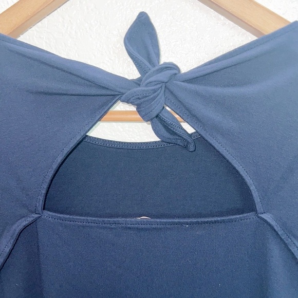Loft Navy Blue Keyhole Tie Back Mini Short Sleeve Dress - Picture 6 of 7